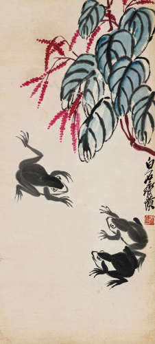 齐白石（1864-1957） 青蛙 纸本设色 立轴