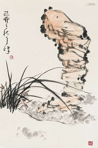 孙其峰（b.1920） 兰石图 纸本设色 镜心