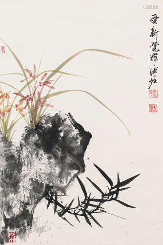 溥 佐（1918-2001） 三友图 纸本设色 立轴