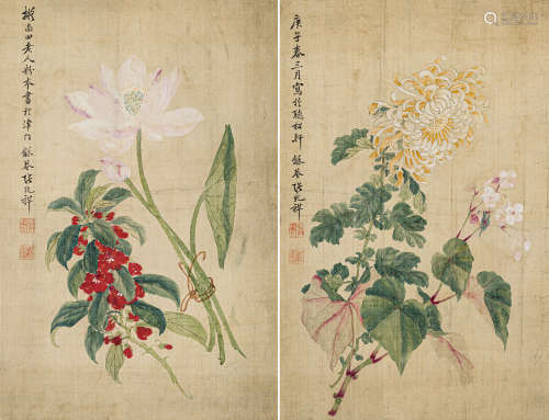 张兆祥（1852-1908） 花鸟对屏 绢本设色 立轴