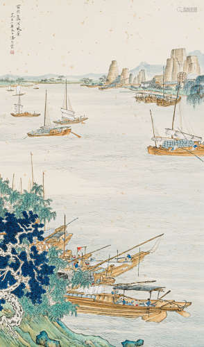 潘志云（1913-1973） 宜兴蠡河风景 纸本设色 立轴