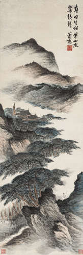 萧 愻（1883-1944） 春雨山风 纸本设色 立轴