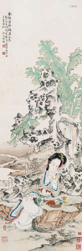 徐 操（1899-1961） 倦绣图 纸本设色 立轴