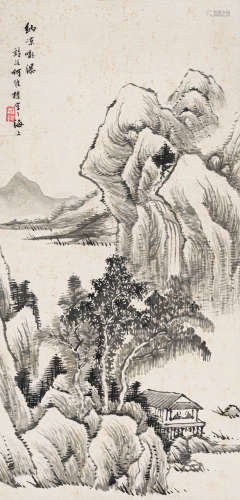 何维朴（1842-1922） 纳凉听瀑 纸本水墨 立轴