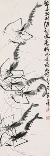 齐良已（1923-1988） 群虾 纸本水墨 立轴