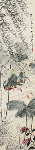 张聿光（1885-1968） 鸳鸯 纸本设色 立轴