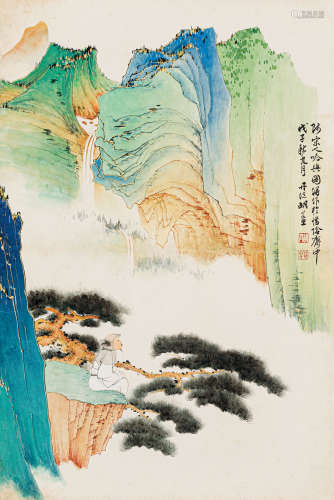 胡若思（1916-2004） 山水人物 纸本设色 立轴