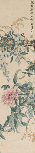 汤世澍（1831-1903） 国色天香 纸本设色 立轴