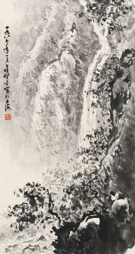 应野平（1910-1990） 飞流直下 纸本水墨 立轴