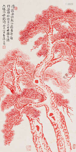 高存道（1876-1960） 赤松 纸本设色 立轴