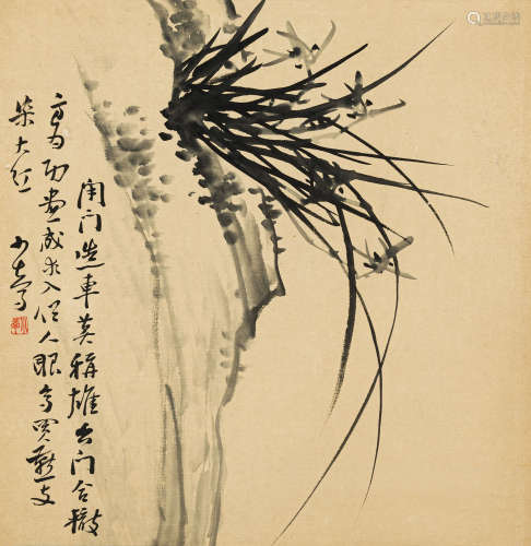 松 年（1837-1906） 兰石 纸本水墨 立轴