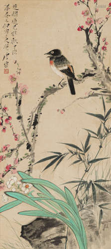 唐 云（1910-1993） 花鸟 纸本设色 立轴