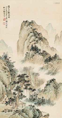 祁 崑（1901-1944） 陆包山听瀑图 纸本设色 立轴