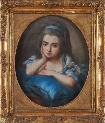 Ecole Française du XIXe siècle Portrait de jeune fille aux r...