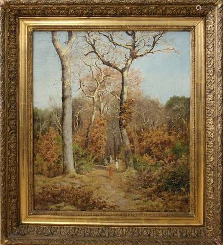 Hermann DELPECH (1865-?) Promenade en forêt Huile sur toile ...