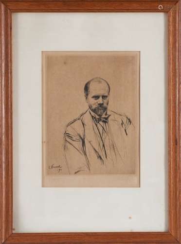 Emile FRIANT (1863-1932) Autoportrait Eau forte en noir, sig...