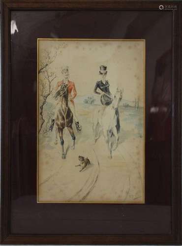 Arthur FOACHE (1871-1967) Promenade à cheval et en amazone A...