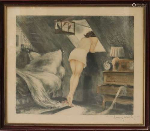 Louis ICART (1888-1950) Jeune femme à la fenêtre Eau forte e...