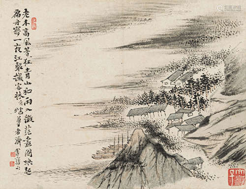 石 涛（1642-1708） 秋江青年泊图 纸本设色 立轴