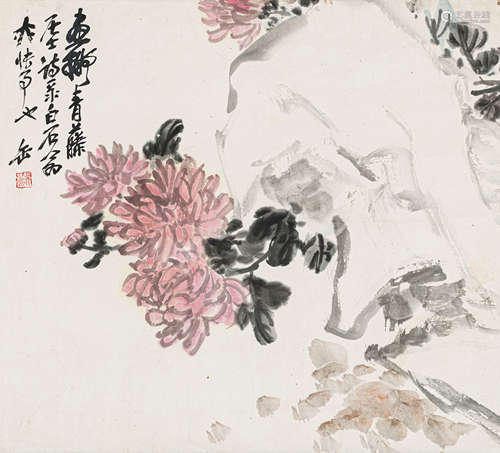 吴昌硕（1844-1927） 梅花 绢本设色 立轴