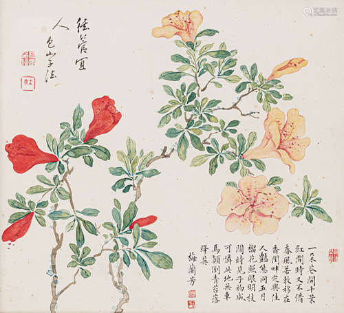 梅兰芳（1894-1961） 花卉 纸本设色 镜框