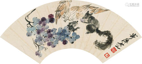 齐白石（1864-1957） 松鼠葡萄 纸本设色 立轴