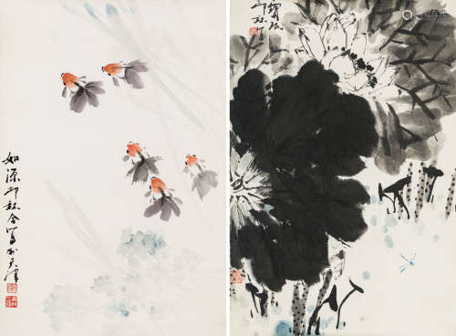 萧 朗（1917-2010） 贾宝珉 萧朗 史如源 花鸟二帧 纸本设色 软片