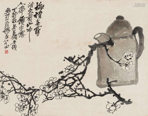 吴昌硕（1844-1927） 梅梢春寿 纸本水墨 立轴