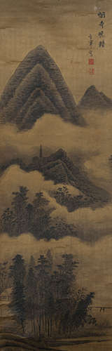 董其昌（1555-1636 烟寺晚钟 纸本水墨 立轴