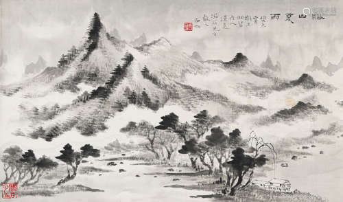申石伽（1906-2001） 溪山夏雨 纸本水墨 横轴