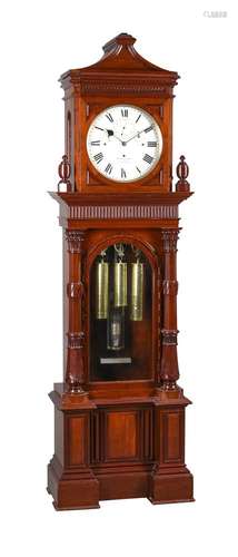 AN IMPRESSIVE VICTORIAN MAHOGANY QUARTER-CHIMING LONGCASE RE...