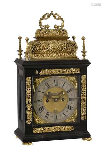 Y A FINE WILLIAM III BRASS MOUNTED EBONY TABLE CLOCK