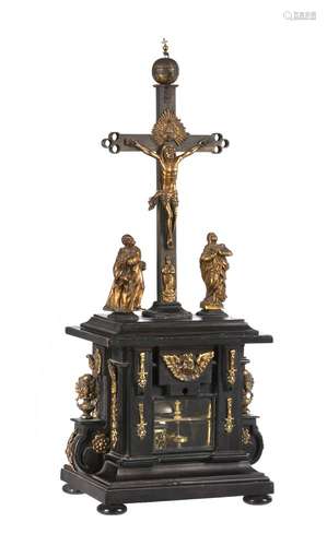 A FINE AND RARE GERMAN RENAISSANCE GILT BRASS MOUNTED EBONIS...