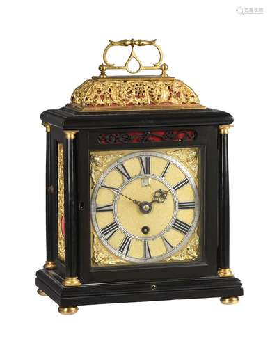 Y A GILT BRASS MOUNTED EBONY BASKET-TOP TABLE TIMEPIECE WITH...