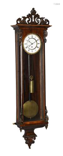 AN AUSTRIAN ROSEWOOD WALL REGULATOR TIMEPIECE OF ONE-MONTH D...