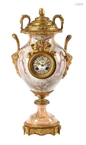 A FRENCH BELLE EPOCHE ORMOLU MOUNTED PORCELAIN URN-SHAPED MA...