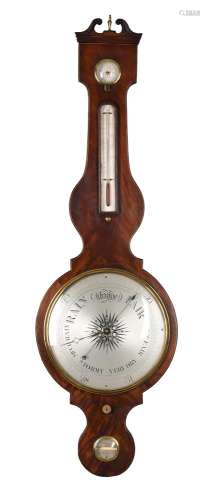 Y AN EARLY VICTORIAN MAHOGANY MERCURY WHEEL BAROMETER WITH T...