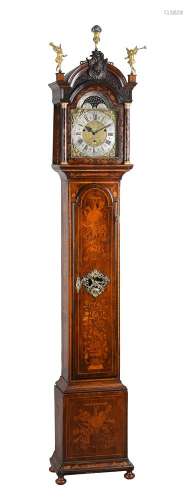 A DUTCH WALNUT AND MARQUETRY EIGHT-DAY QUARTER-CHIMING LONGC...