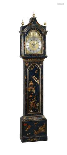 A GEORGE III BLUE JAPANNED EIGHT-DAY LONGCASE CLOCK