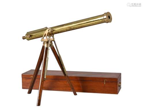 A VICTORIAN LACQUERED BRASS 3-INCH REFRACTING TELESCOPE