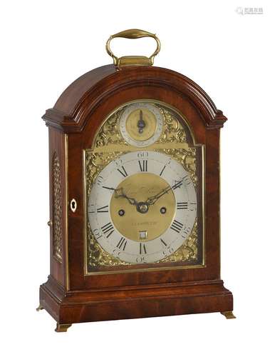 A GEORGE III BRASS MOUNTED MAHOGANY TABLE CLOCK