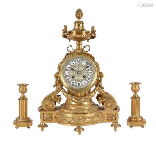 A FRENCH LOUIS XV STYLE GILT BRASS MANTEL CLOCK