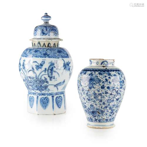 A DELFT WARE BLUE AND WHITE BALUSTER JAR AND COVER 1…