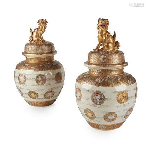 A PAIR OF JAPANESE SATSUMA COVERED JARS MEIJI PERIOD,