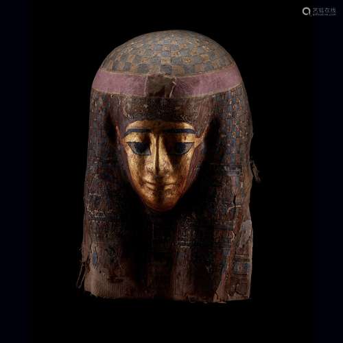 AN ANCIENT EGYPTIAN PTOLEMAIC GILT CARTONNAGE MASK