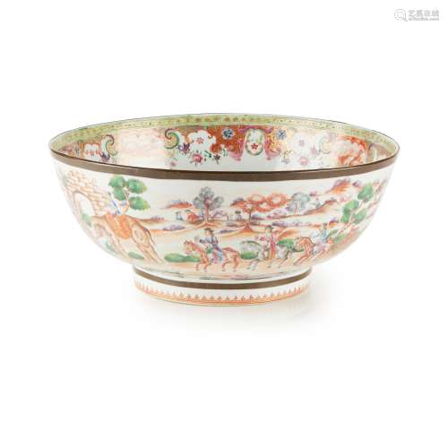 TWO CHINESE EXPORT PORCELAIN PUNCH BOWLS QING D…
