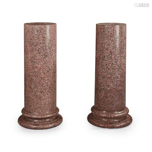 A PAIR OF PINK GRANITE PEDESTAL COLUMNS MID 19TH