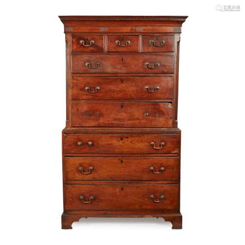 A GEORGE III OAK CHEST ON CHEST LATE 18TH CENTURY