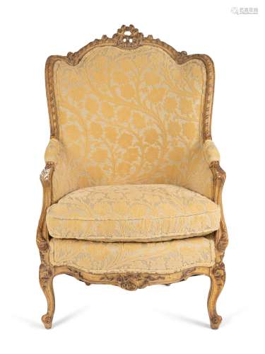 A Louis XV Style Carved and Painted Bergere A Oreille