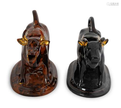 Two Rockingham Glazed Cow-Form Ceramic Creamers